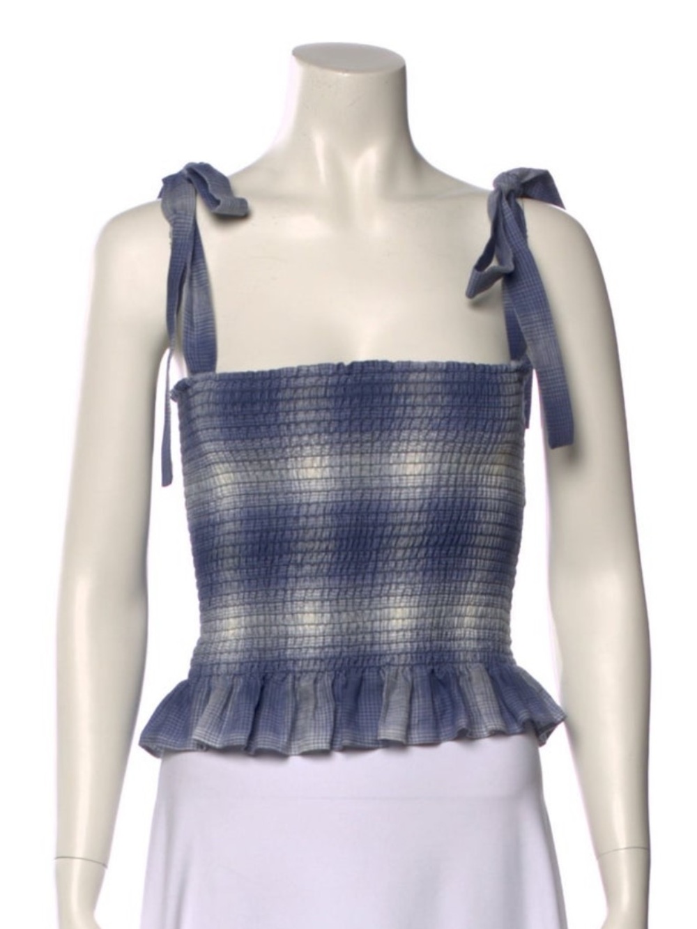 Reformation checkered plaid blue smocked top